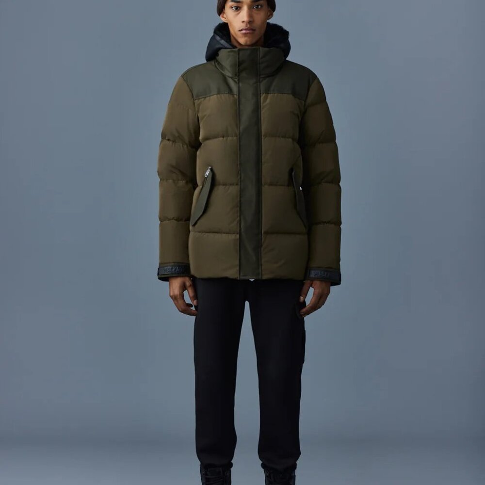 Mackage RILEY Classic Down Jacket with Removable Shearling bib / Army / Size S - Picture 3 of 7